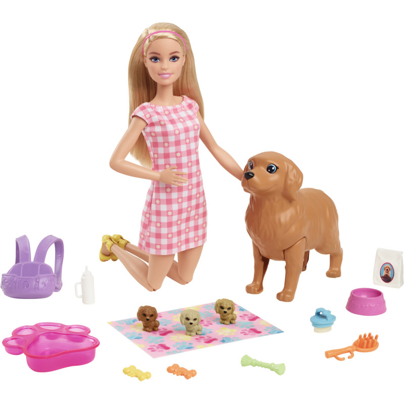 Barbie - Doll and Newborn Pups Playset (HCK75)