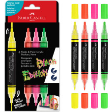 Faber-Castell - Black Edition Shake & Paint Acrylic Markers Set of 4 (Neon Colours) (285505)