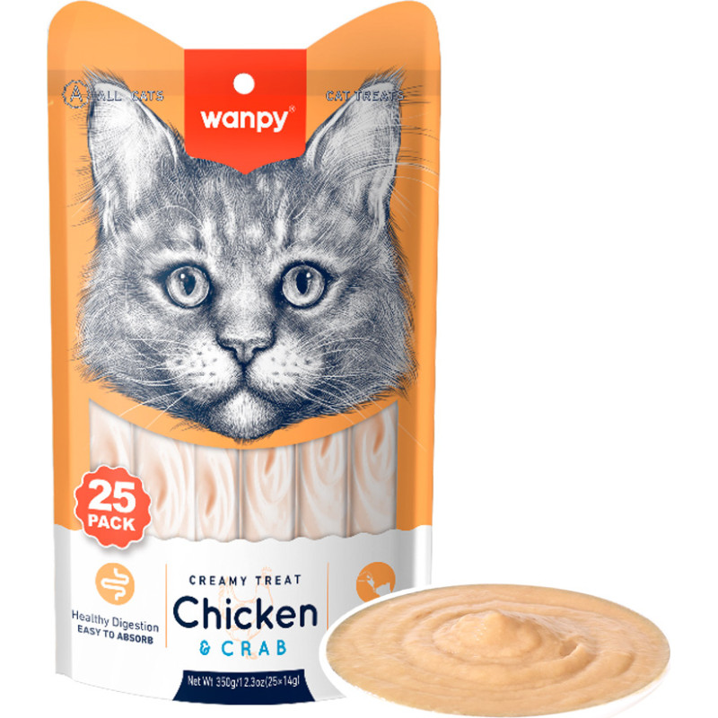 Wanpy - Wanpy - 25 x 14gr Pack Creamy Lickable Treat with Chicken and Crab - 25 x 14gr