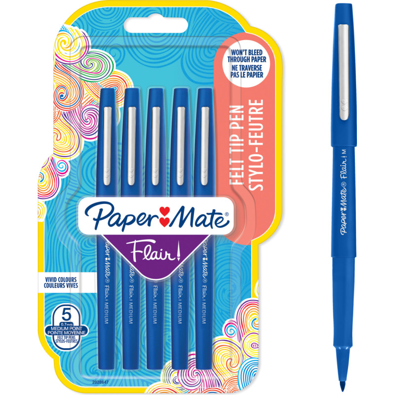 Paper Mate - Flair Felt Tip Pens - Blue - 5 Count