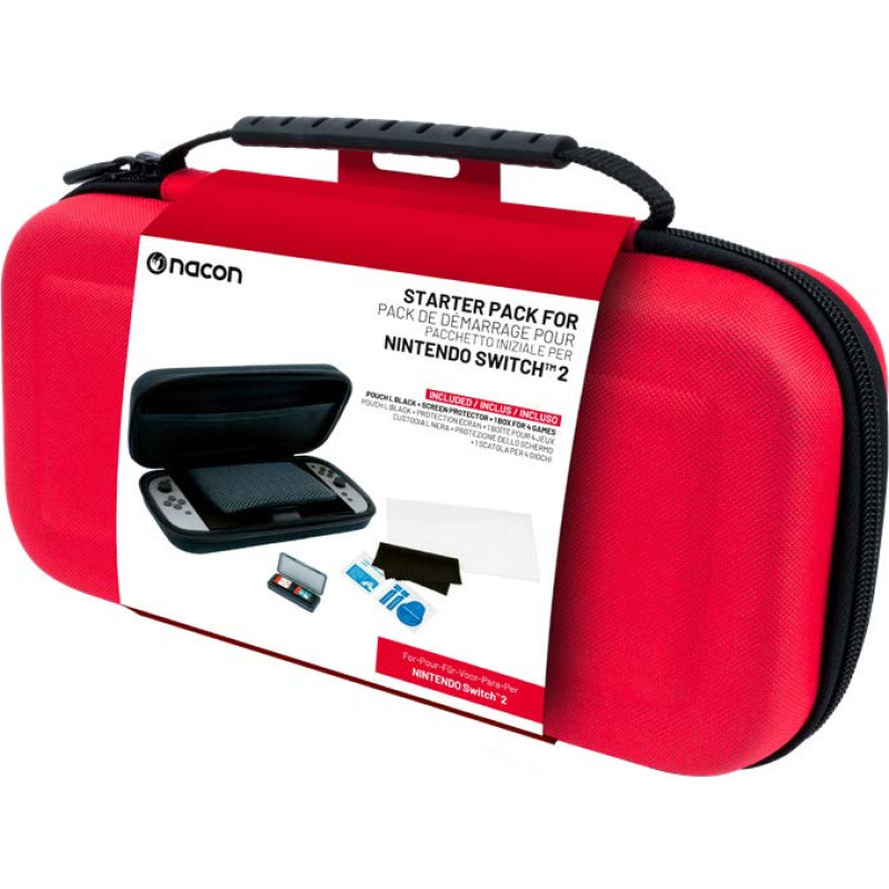 Nacon - Essential Pack for Nintendo Switch II – Hard Case, Screen Protector, and Storage Box for 4 Games (Red):