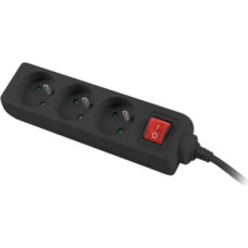 Lanberg Power strip 3m, black, 3 sockets, with switch, cable made of solid copper