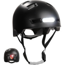 Crazy Safety - Urban Bicycle and Skater Helmet with Front and Rear Lights - Black - L (57-61cm)