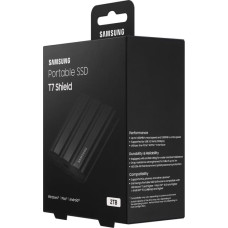 Samsung T7 Shield Ext SSD 2000 GB USB-C black 1050/1000 MB/s 3 yrs, included USB Type C-to-C and Type C-to-A cables, Rugged storage featuring IP65 rated dust and water resistance and up to 3-meter drop resistant