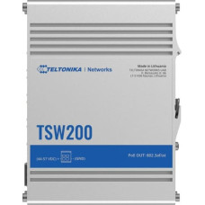 Teltonika Ethernet Switch TSW200 Unmanaged, Desktop, 1 Gbps (RJ-45) ports quantity 8, SFP ports quantity 2, PoE ports quantity 8, Total PoE Power Budget (at PSE): 240 W, PoE Max Power per Port (at PSE): 30W, IP30, Full aluminum housing, ADAPTER NOT INCLUD