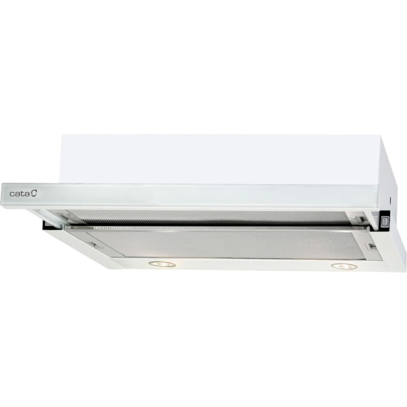 Cata | Hood | TF 2003 600 GWH | Telescopic | Energy efficiency class C | Width 60 cm | 390 m³/h | Mechanical control | LED | White Glass