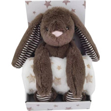 Carlo Baby - Fleece Blanket Beige Star & Stuffed Animal Dark Brown Rabbit (18432)