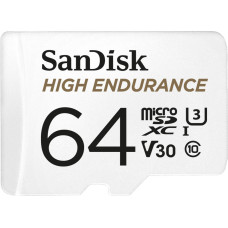 Sandisk High Endurance microSDXC 64GB + SD Adapter - for dash cams & home monitoring, up to 5,000 Hours, Full HD / 4K videos, up to 100/40 MB/s Read/Write speeds, C10, U3, V30, EAN: 619659173081