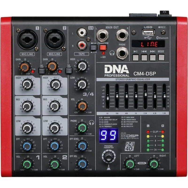 Dna Professional DNA CM4-DSP USB MP3 Bluetooth Phantom Audio Mixer