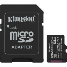 Kingston Technology 64GB microSDXC Canvas Select Plus Gen3 100MB/s A1 Card + Adapter