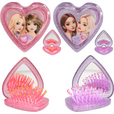 Topmodel - TOPModel Folding Hairbrush with Mirror - Heart Shaped - Transparent Pink and Purple (0413030)