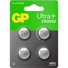 GP - Ultra Plus Lithium Cell Battery CR2032, 3V - 4-pack