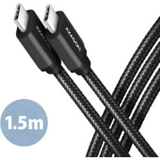 Axagon Data and charging USB 3.2 Gen 1 cable length 1.5 m. PD 60W, 3A. Black braided.