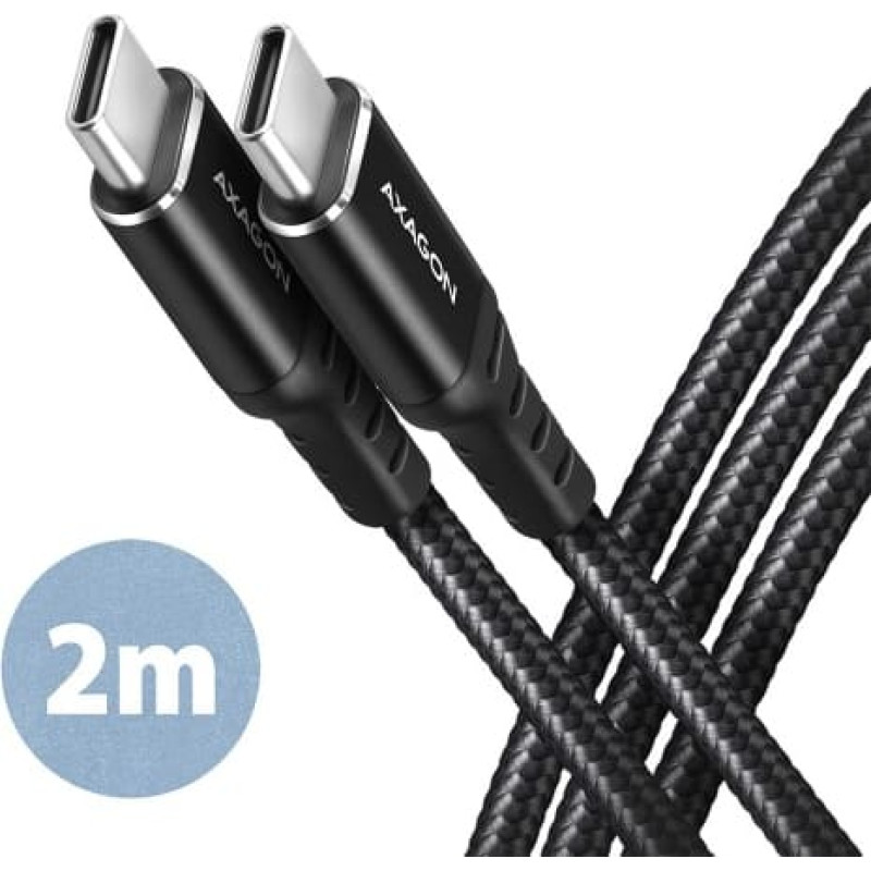 Axagon Data and charging USB 2.0 cable length 2 m. PD 60W, 3A. Black braided.