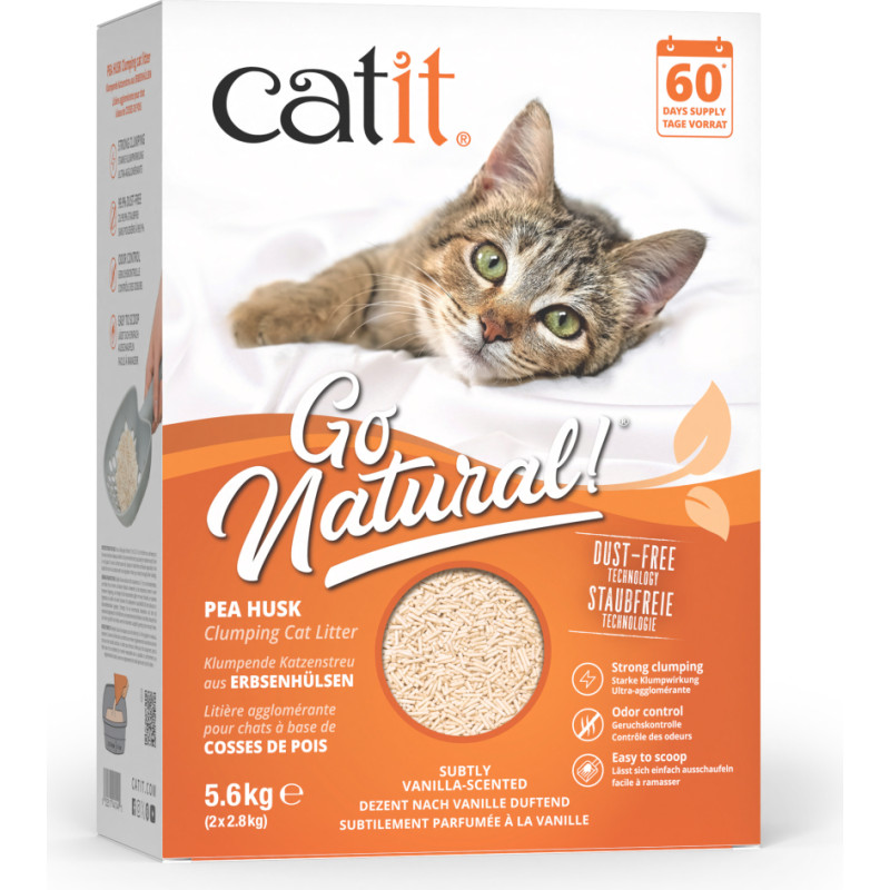 Catit - Go Natural! Pea Husk Pellet Clumping Cat Litter - Vanilla Scent - 2 x 2.8kg (5.6kg total)