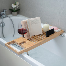 Mad Monkey - Bamboo bath shelf - Adjustable, fits bathtubs up to 1 meter wide - natural