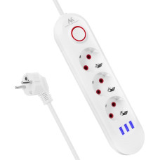 Maclean Power strip MCE394W 3 sockets 3xUSB, 110-240V AC 50/60, 2.1A max 2500W, white
