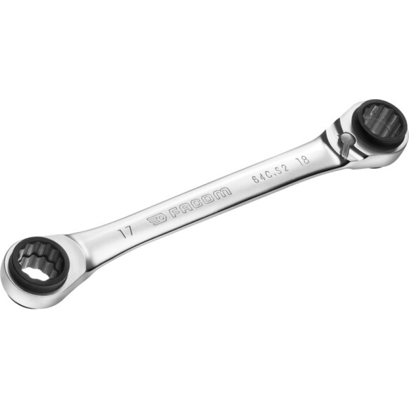 Facom 4-in-1 double box-end ratchet wrench, 16 x 17 - 18 x 19 mm