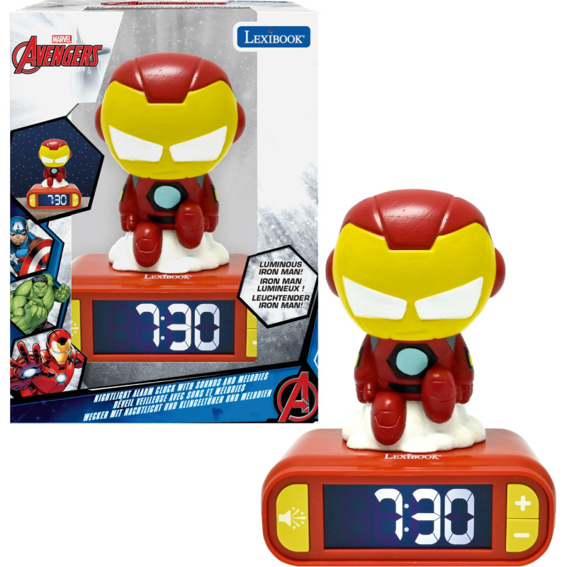 Lexibook - Iron Man Night Light Alarm Clock with Sounds - Red
