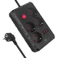 Maclean Power strip, MCE392 B, 4 sockters 3xUSB, 110-240V AC 50/60Hz, 2.1A max 2500W, 1,5m black