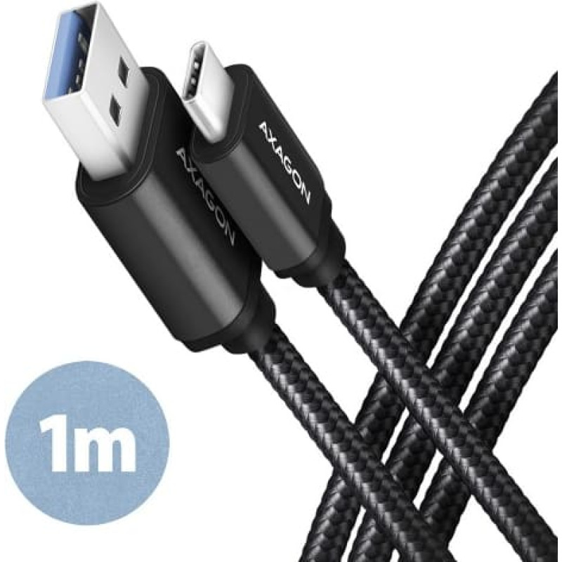 Axagon Data and charging USB 3.2 Gen 1 cable lengh 1 m. 3A. Black braided.
