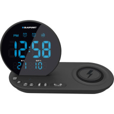 Blaupunkt FM PLL clock radio/ALARM/USB/CR85BK CHARGE/Wireless charging/Indoor/outdoor temperature/black