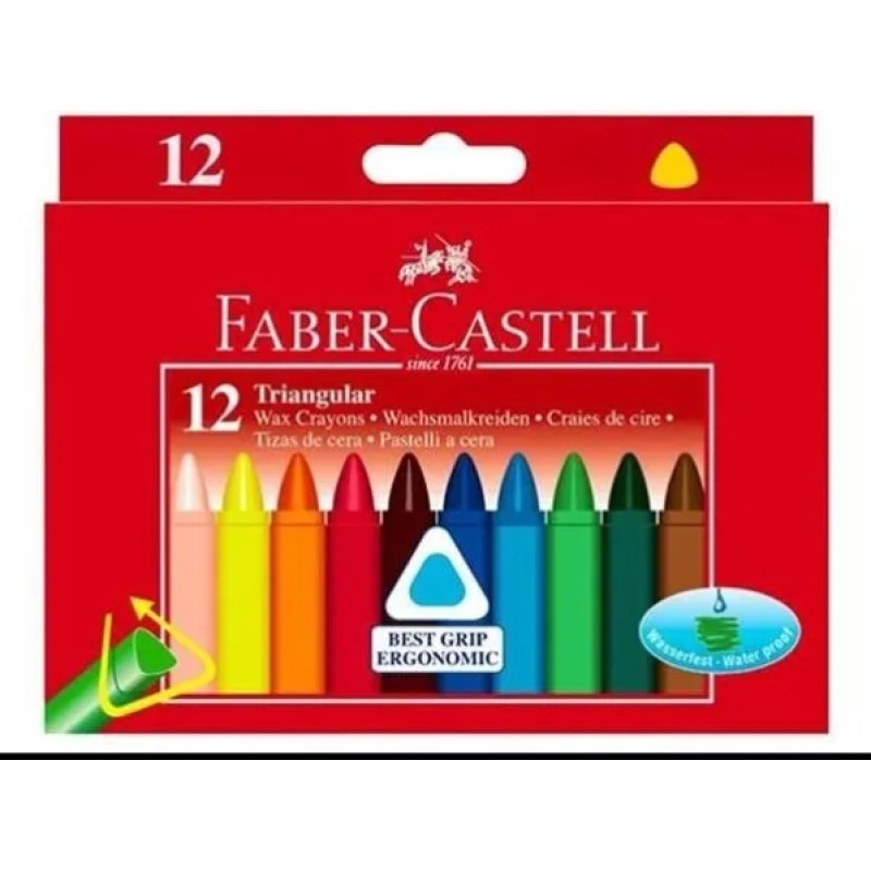 Faber-Castell - Wax crayons triangular - Cardboard box of 12 (120010)