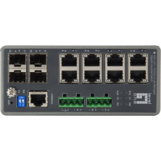No Name LevelOne TURING 12-Port L3 Lite Managed Gigabit Industrial Switch, 4 x SFP, DIN-Rail, -40°C to 75°C
