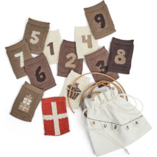 Smallstuff - Birthday 1-9, cake, flag, present and leather string in fabric bag - Natural - 11x7 cm