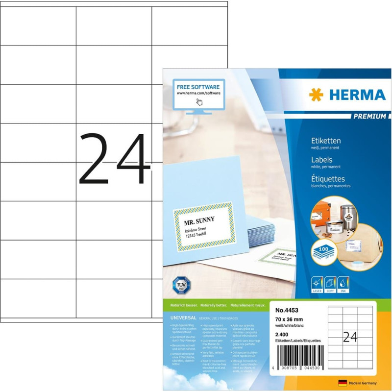 No Name HERMA Etiketten Premium A4 weiĂź 70x36   mm Papier 2400 St.