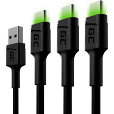 Green Cell Set 3x Ray USB-C 120cm Cable with green LED backlight, fast charging Ultra Charge, QC 3.0