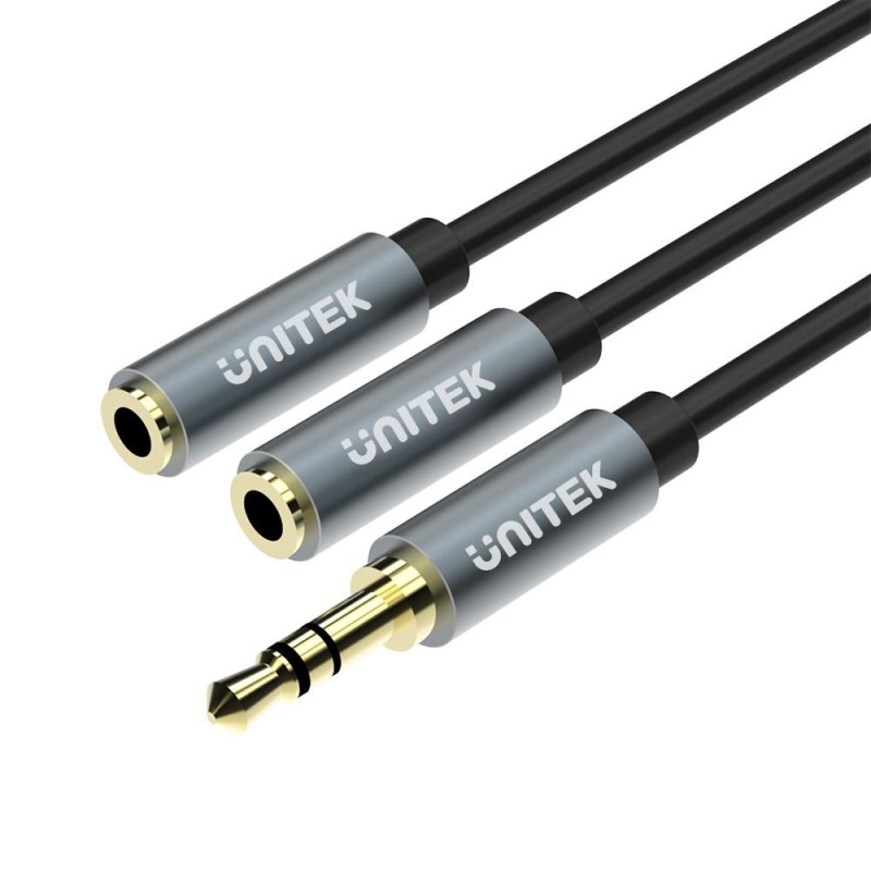 UNITEK Y-C956ABK garso kabelis 0,2 m 3.5mm 2 x 3.5mm Juoda, Pilka