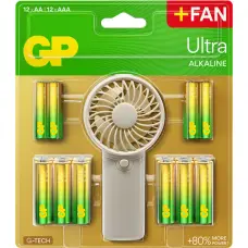 Gp Batteries GP - Ultra Alkaline 12xAA + 12xAAA batteries + hand fan
