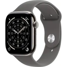 Apple Watch Series 11 GPS + Cellular 46 mm, naturalna tytanowa koperta z paskiem sportowym w kolorze kamiennej szarości – rozmiar S/M