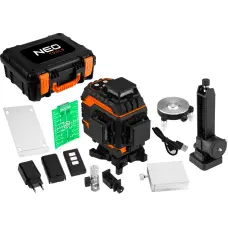 Neo Tools 3D Laser, 12 Lines, Green, Carrying Case, Target Plate, Magnetic Holder, Charger