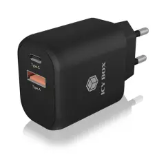 Raidsonic Icy Box IB-PS102-PD 2-port USB Fast Charger 0.5 A, USB 2.0 female (Type
				A); USB type-C, Black, 20 W