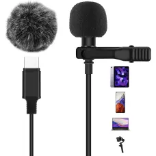 AGPTEK Lavalier microphone type C, 2 m mini omnidirectional condenser for Android and tablets, microphone with wind protection for interview, video conferencing, podcast, streaming, dictation, etc.