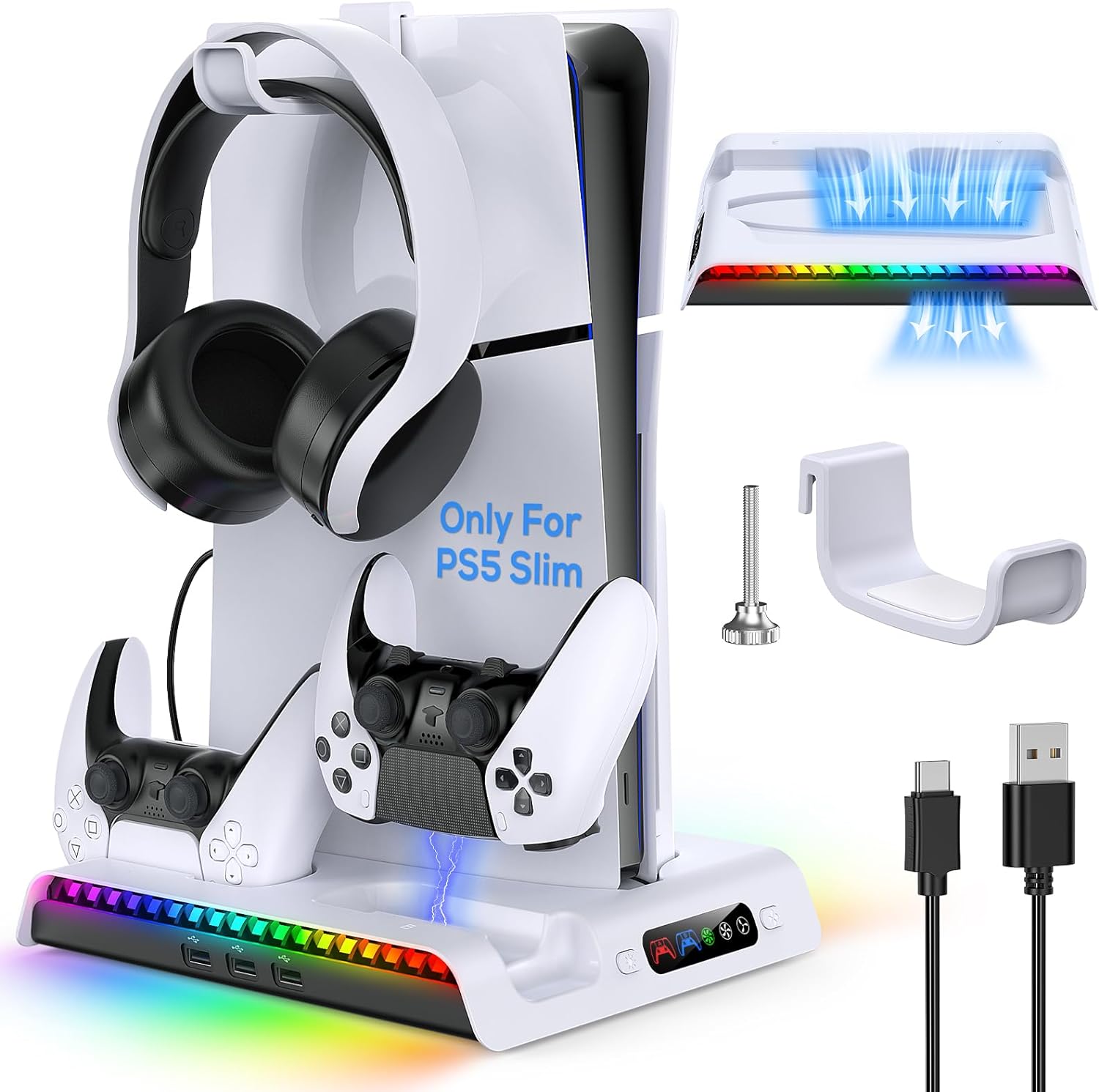 PS5 / PS5 Slim Stand and Cooling Station with RGB LED Controller